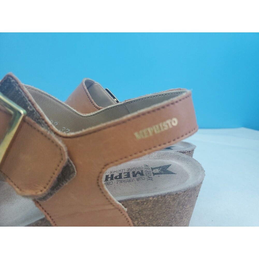 Mephisto Morgana Tan Leather Wedge Sandals Women's EUR 37 US 7 Adjustable - Picture 8 of 13